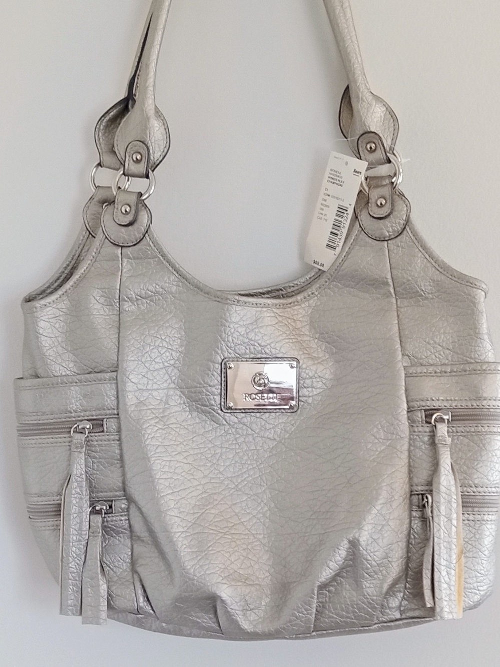 Rosetti Metallic Silver Textured Shoulder Bag with Dual Zipper Pockets